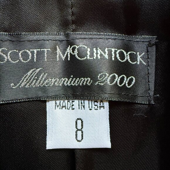 Y2K Scott McClintock Size 8 Black & Gold Paisley Faux Fur Collar Blazer Jacket - Picture 6 of 15